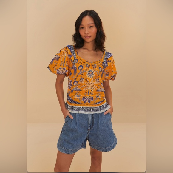 Farm Rio Denim Pleated Shorts